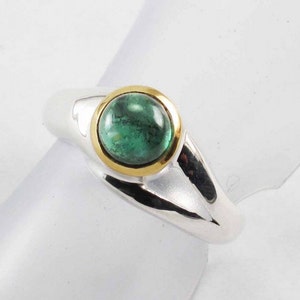 Green Tourmaline Ring set in Solid Sterling Silver with Gold Vermeil Trim, Natural Brazilian Tourmaline