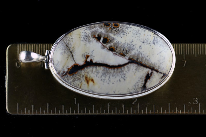 Calligraphy Stone Handcrafted Sterling Silver Bezel Setting Nicely Detailed Sonora Dendritic Picture Jasper Pendant Cabochon Cut