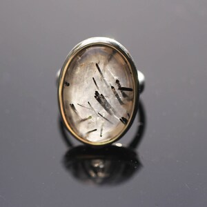 Large Oval Tourmalated Quartz Ring, Size 7, Black Tourmaline Ring, Black Rutile Rutilated Quartz, Black Schorl image 6
