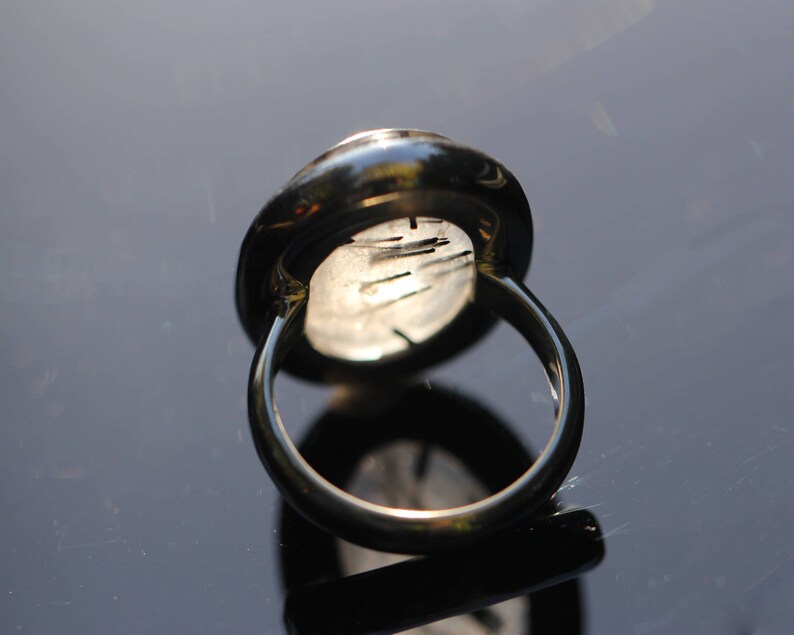 Large Oval Tourmalated Quartz Ring, Size 7, Black Tourmaline Ring, Black Rutile Rutilated Quartz, Black Schorl image 3