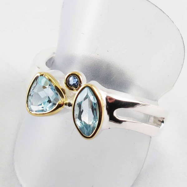 Blue Topaz and Sapphire Ring set in Fine Sterling Silver, High Quality Gemstone Rings, Multi Stone Ring, Birthstone Ring,