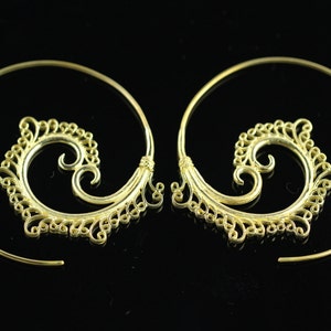 Brass Spiral Earrings, Lightweight Boho Hoop Earrings, Regular Pierced Ears