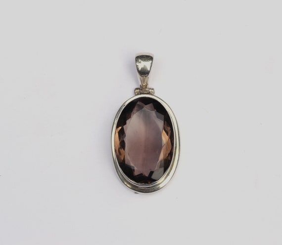 925 SOLID STERLING SILVER FACETED SMOKEY QUARTZ LONG CHAIN NECKLACE 32L/"