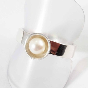 Silver Pearl Ring, Designer Pearl Ring Set in Nickel Free Sterling Silver, Gemstone Jewelry Rings, Affordable Gemstone Rings image 1