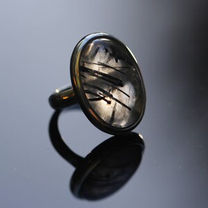 Large Oval Tourmalated Quartz Ring, Size 7, Black Tourmaline Ring, Black Rutile Rutilated Quartz, Black Schorl image 2