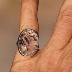 Large Oval Tourmalated Quartz Ring, Size 7, Black Tourmaline Ring, Black Rutile Rutilated Quartz, Black Schorl image 4