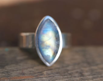 Size 8.75 Rainbow Moonstone Ring set in Nickel Free .950 Silver, Quality Hand Selected Moonstone, Semi Precious Gemstone Jewelry