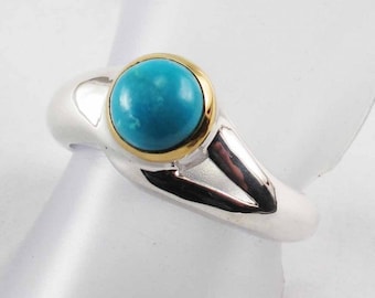 Silver Turquoise Ring set in Sterling Silver with Gold Vermeil Trim