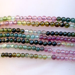 Collar multiusos largo de turmalina/pulsera de doble vuelta con cuentas de 2,5 mm, cierre de plata de ley, longitud de 39"