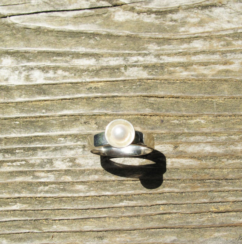 Silver Pearl Ring, Designer Pearl Ring Set in Nickel Free Sterling Silver, Gemstone Jewelry Rings, Affordable Gemstone Rings image 2
