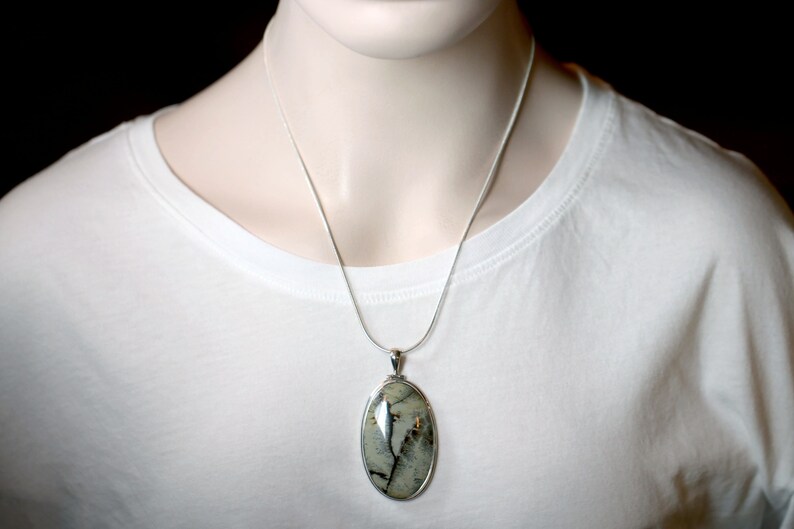 Calligraphy Stone Handcrafted Sterling Silver Bezel Setting Nicely Detailed Sonora Dendritic Picture Jasper Pendant Cabochon Cut