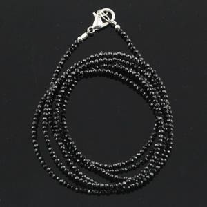 Multi Wear 42 Length Black Spinel Wrap Bracelet/ Long Double Necklace, Sterling Silver Findings, Bright Mirror Black Sparkle image 1