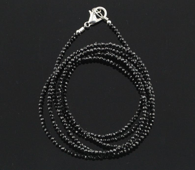 Multi Wear 42 Length Black Spinel Wrap Bracelet/ Long Double Necklace, Sterling Silver Findings, Bright Mirror Black Sparkle image 1