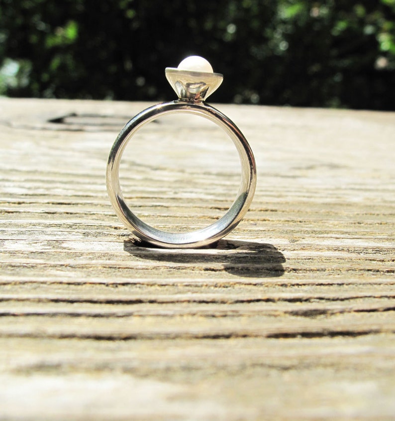 Silver Pearl Ring, Designer Pearl Ring Set in Nickel Free Sterling Silver, Gemstone Jewelry Rings, Affordable Gemstone Rings image 3