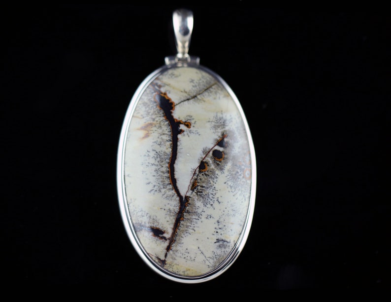 Calligraphy Stone Handcrafted Sterling Silver Bezel Setting Nicely Detailed Sonora Dendritic Picture Jasper Pendant Cabochon Cut