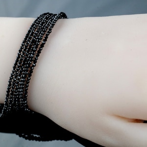 Multi Wear 42 Length Black Spinel Wrap Bracelet/ Long Double Necklace, Sterling Silver Findings, Bright Mirror Black Sparkle image 5