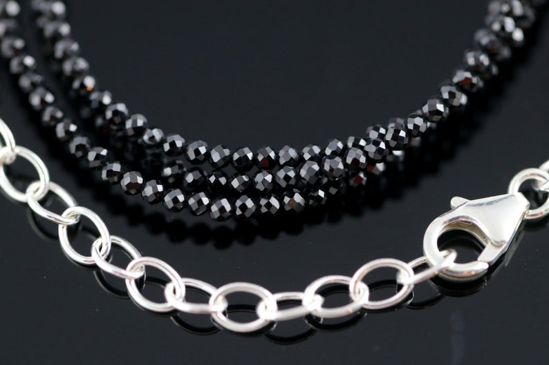 Multi Wear 2mm Black Spinel Necklace Chain/ Wrap Bracelet, Sterling Silver Findings, Bright Mirror Black Sparkle, Adjustable Length image 3