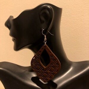 Filigree Geometric Wood Dangle Earrings, Filigree Earrings, Dark Wood Earrings, Wood Dangle Earrings, Large Dangle Earrings, Dangle Earrings
