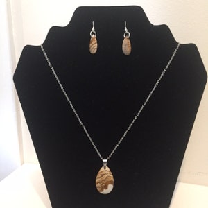 Picture Jasper Teardrop Pendant Necklace and Earring Set, Picture Jasper Set, Picture Jasper Necklace, Picture Jasper Earrings, Necklace Set