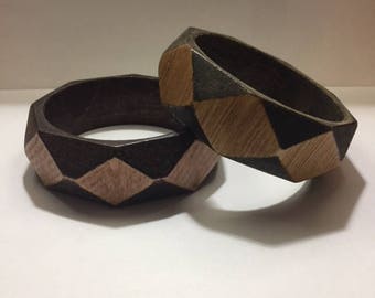 Geometric Design Wood Bangle Bracelets, Wood Bangles, Wood Bracelets, Stained Wood Bracelet, Stained Wood Bangle, Bangle Bracelet, Bracelet