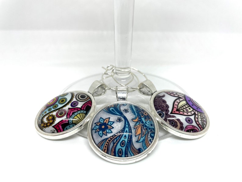 Wine Glass Charms Paisley Print Wine Glass Charms Paisley Wine Glass Charms Set of 3 Wine Glass Charms Wine Charms