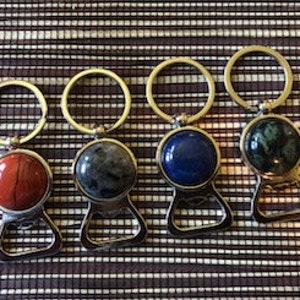 Natural Stone Bottle Opener Key Chain, Bottle Opener Key Chain, Bottle Opener Key Fob, Stone Cabochon Key Chain, Natural Stone Key Chain