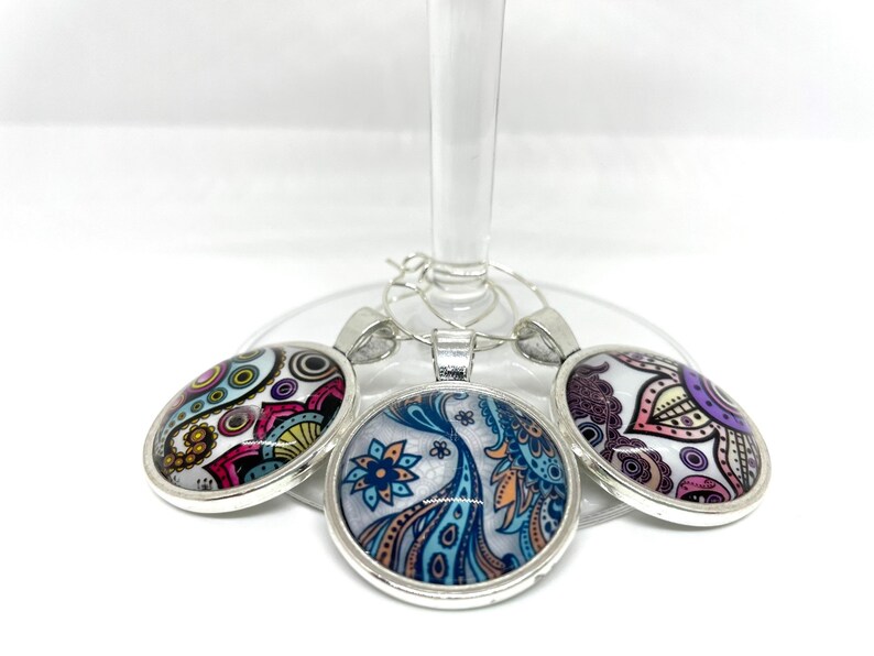 Wine Glass Charms Paisley Print Wine Glass Charms Paisley Wine Glass Charms Set of 3 Wine Glass Charms Wine Charms