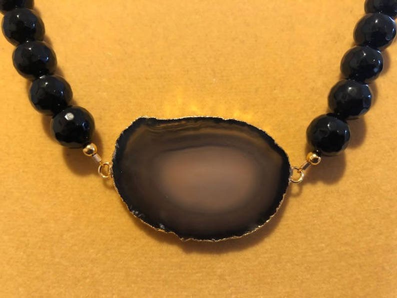 Agate Necklace Faceted Black Onyx Necklace Black Agate Geode Slice Necklace Geode Slice Necklace Black Agate Necklace Geode Necklace