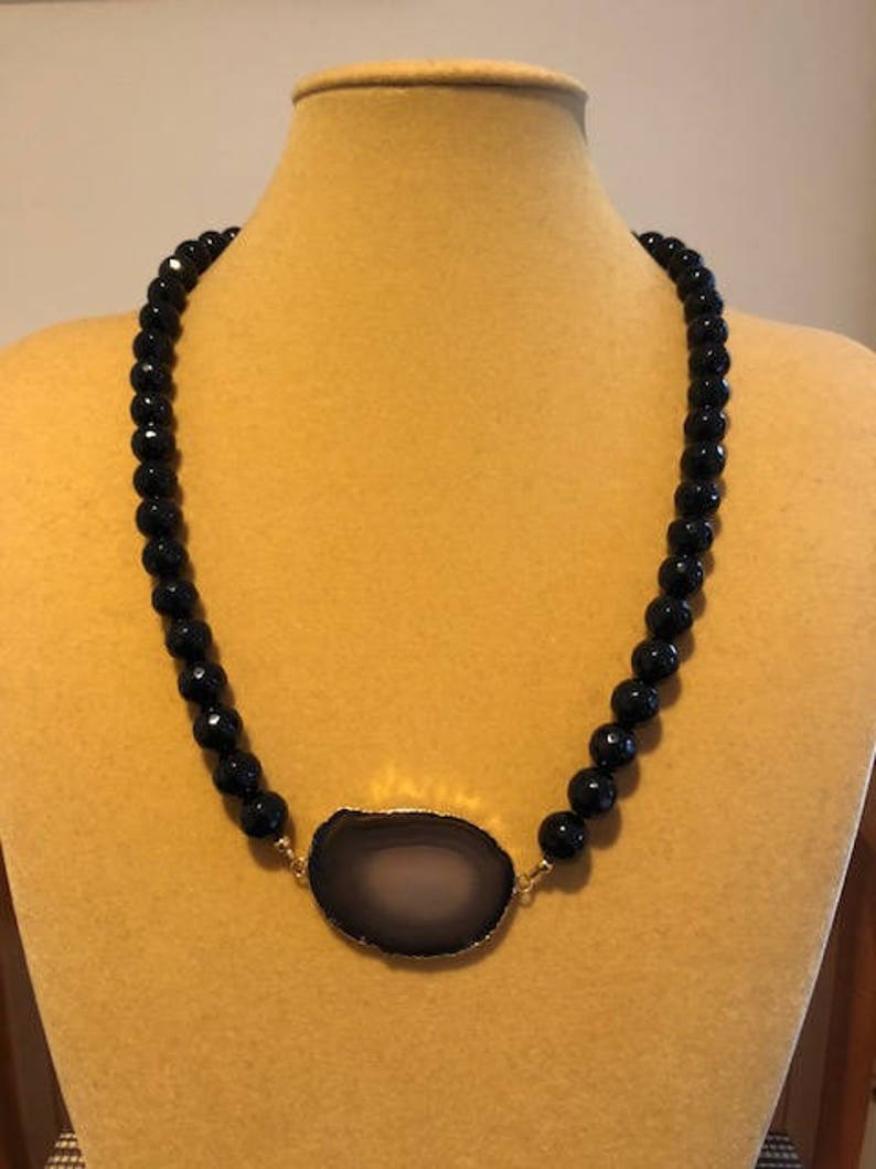 Agate Necklace Faceted Black Onyx Necklace Black Agate Geode Slice Necklace Geode Slice Necklace Black Agate Necklace Geode Necklace