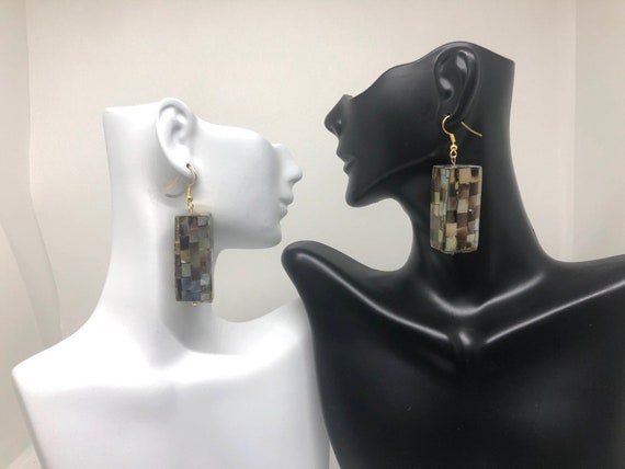 Rectangle Shell Earrings Black Lip Shell Earrings Black Lip Shell Rectangle Pendant Earrings Inlaid Black Lip Shell Earrings