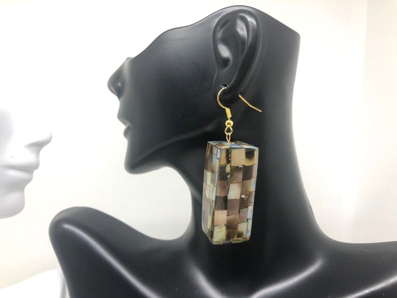 Rectangle Shell Earrings Black Lip Shell Earrings Black Lip Shell Rectangle Pendant Earrings Inlaid Black Lip Shell Earrings