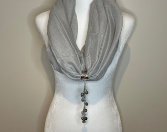 Light Gray Infinity Scarf Necklace, Infinity Scarf Necklace, Gray Infinity Scarf Necklace, Gray Infinity Scarf, Lightweight Infinity Scarf