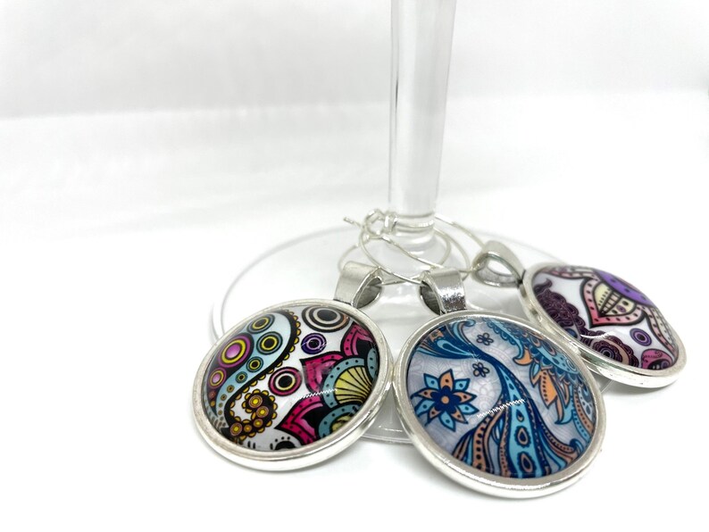Wine Glass Charms Paisley Print Wine Glass Charms Paisley Wine Glass Charms Set of 3 Wine Glass Charms Wine Charms