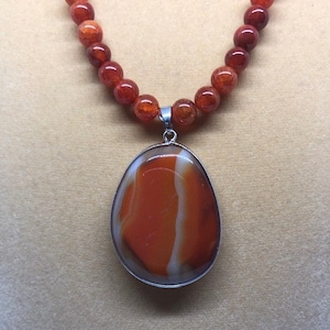 Red Agate Beaded Pendant Necklace, Red Agate Necklace, Red Agate Pendant Necklace, Pendant Necklace, Red Agate Beaded Necklace