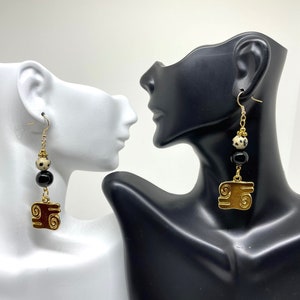 Kwatakye Atiko Charm Earrings, Adinkra Charm Earrings, Adinkra Symbol Earrings, Adinkra Earrings, Adinkra Jewelry, Charm Earrings