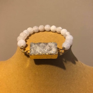 White Druzy Agate Bracelet, White Agate Bracelet, Druzy Agate Bracelet, Agate Bracelet, Natural Gemstone Bracelet, Gemstone Bracelet