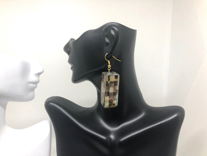 Rectangle Shell Earrings Black Lip Shell Earrings Black Lip Shell Rectangle Pendant Earrings Inlaid Black Lip Shell Earrings