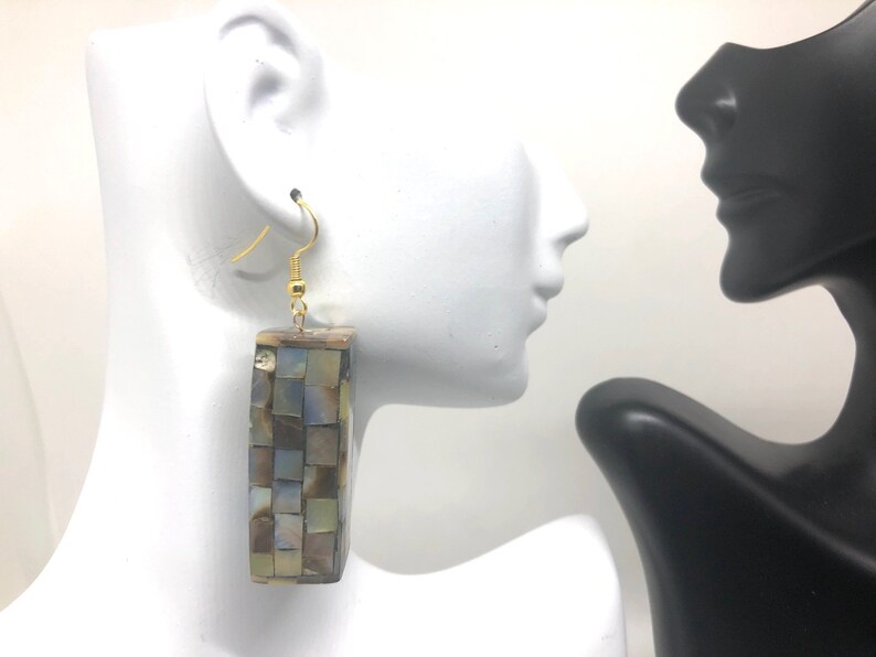 Rectangle Shell Earrings Black Lip Shell Earrings Black Lip Shell Rectangle Pendant Earrings Inlaid Black Lip Shell Earrings