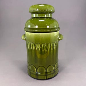 Vintage Green Glazed Ceramic Cookie Jar