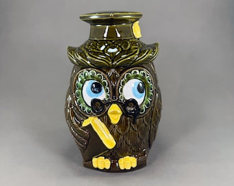 Vintage Ceramic Wise Owl Cookie Jar Japan