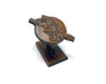 Vintage Witch Clip Hand-Carved Wood Folk Art Recipe Stand