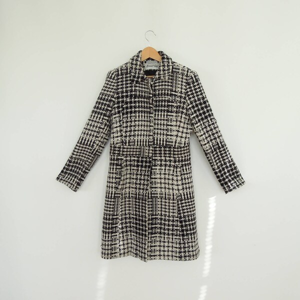 Women Coats Black and White Check Etsy