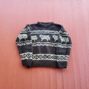 Heavy chunky knit Ecudorian sweater bovine design brown white XL crew neck heavy wool sweater ethnic folk artesian woven sweater