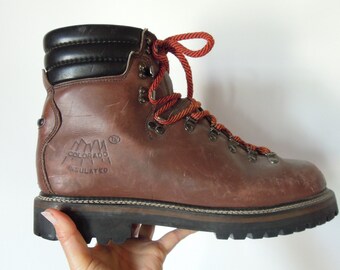 old style hiking boots red laces