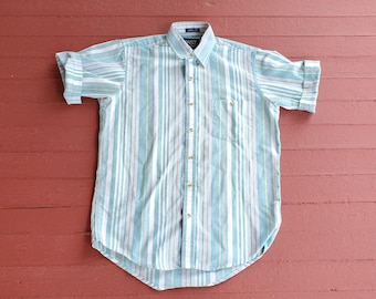 Vintage 90s Manhattan Stripe Oxford Shirt - Pastel Short Sleeve