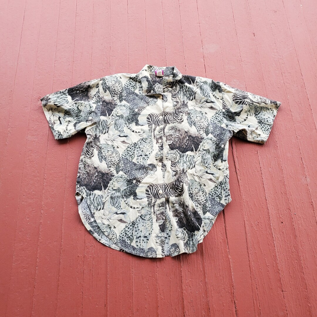 Jungle Miracle Animal Unique Print Button Long Sleeve Midi Relaxed Blouse
