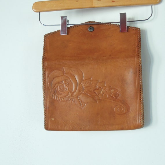 Hand Tooled leather Clutch 10"/7" Purple interior… - image 1