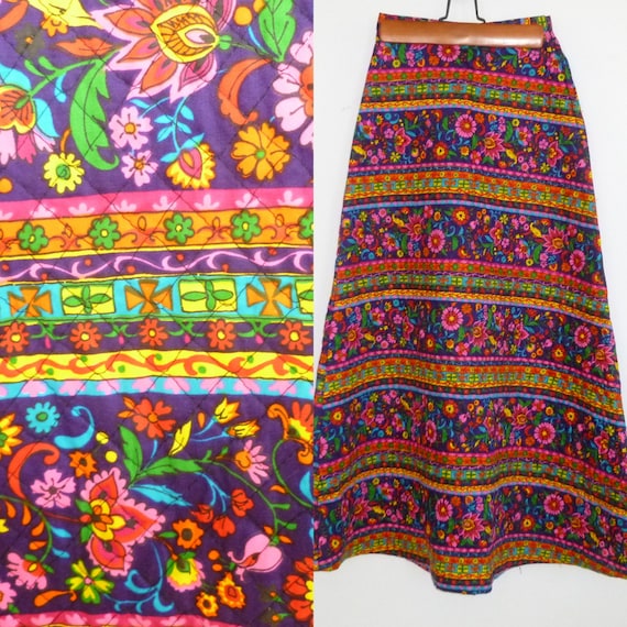 Vintage Quilted 1970's Floral High Waisted Maxi S… - image 1