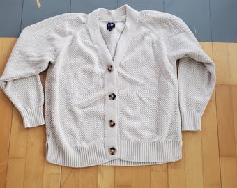Vintage 1990s Gap Green Knitted Cardigan Sweater / Vintage