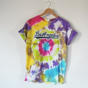 Tie Dye Los Angeles Vintage Tee Shirt Crew Neck men&#39;s Medium Unisex Vintage Tie Dye Shirt Alstyle Brand  Multi Colored Los Angeles Tee